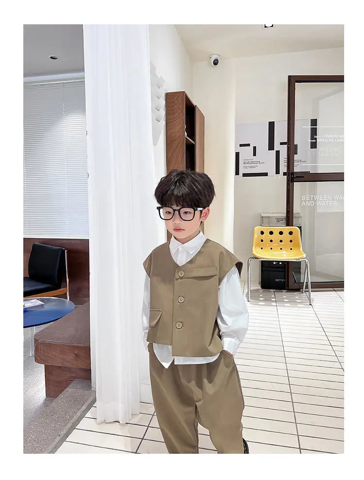 3 PCS set Spring Autumn Boy Clothing set Casual vest+ top+ Pant Kid Children baby toddler boy korea designer clothes 2-10 years