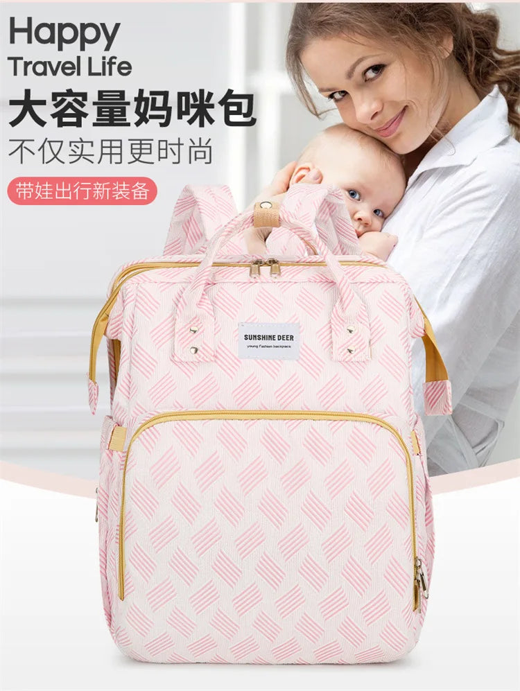 Baby Diaper Bag with Stroller Hooks Portable Baby Crib Diaper Changing Pad Baby Carrier Bag for Activity Mom Backpack 30*20*40cm