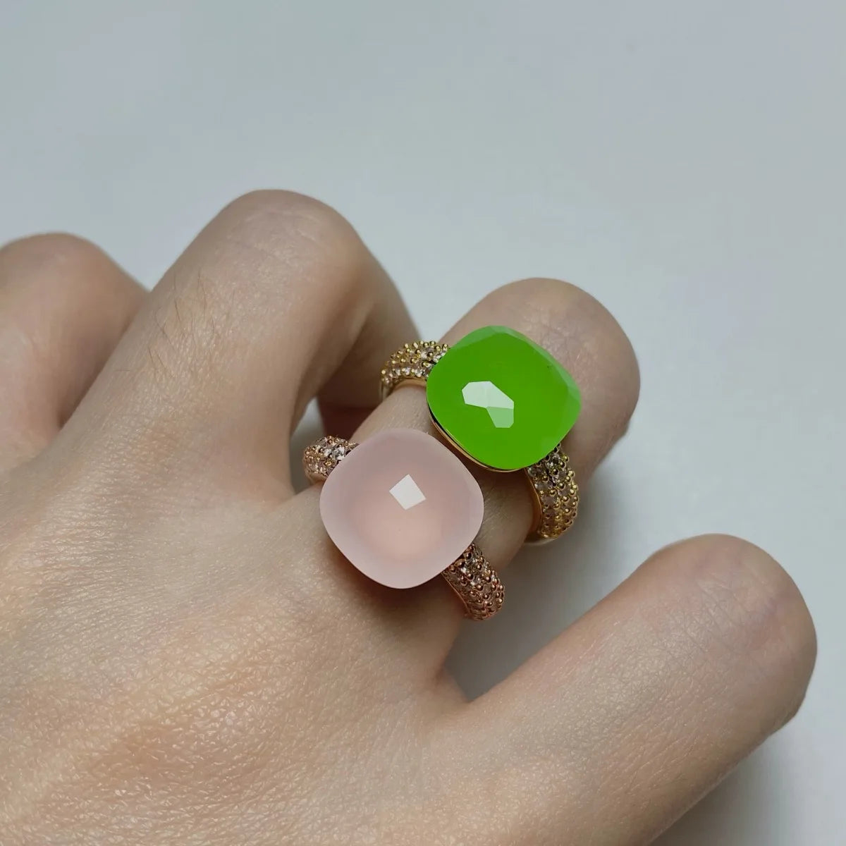 12.6mm   Ring Candy Style Zircon Ring Flat Pink Green Purple Crystal Ring For Women Candy Ring Fashion Jewelry Gift