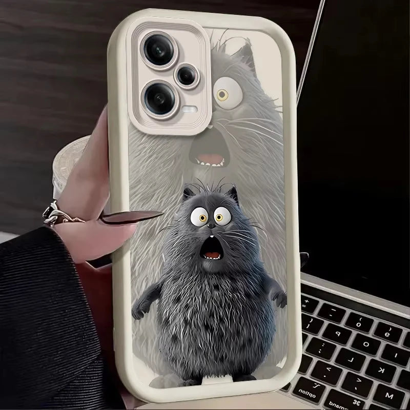 Funny Black Plush Cat Cute Phone Case For Redmi Note 13 12 Pro Plus 5G 13 12 Pro 4G 5G 11 10 Pro 12S 5G 11S 10S Redmi 13C 12 5G
