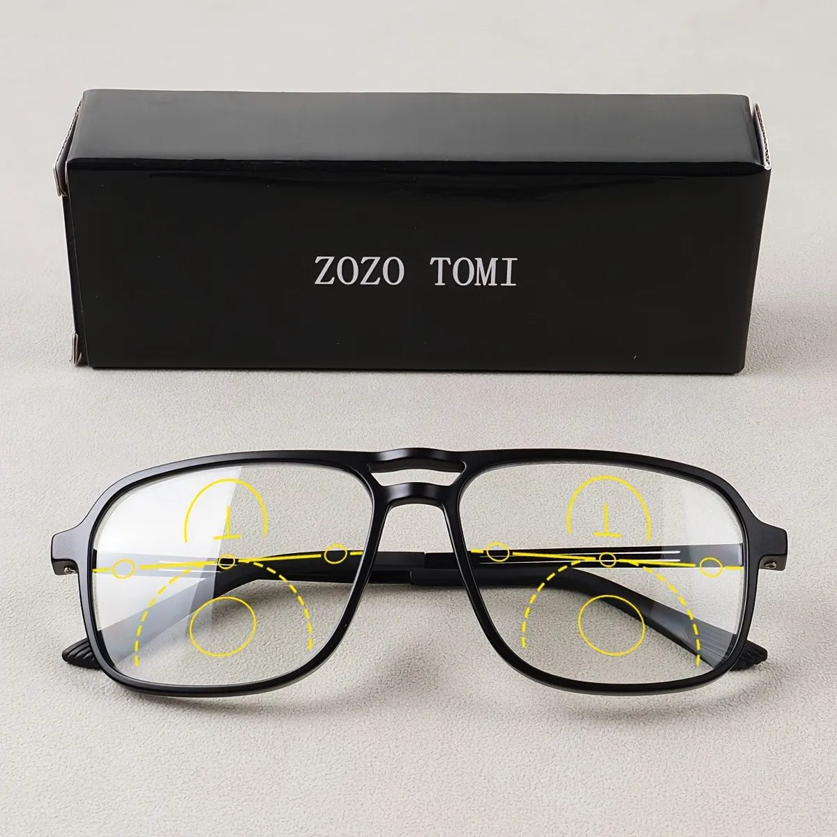 Progressive Multifocal Reading Glasses Intelligent Zoom Anti Blue Light Eyewear Alloy Temples Square Clear/Red Coating Glasses
