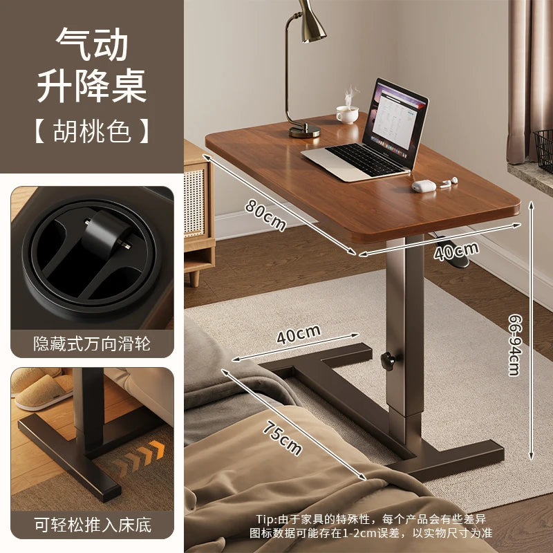 Pneumatic Lifting Laptop Desk Mobile Bedside Table Computer Desk Home Office Writing Desk with Wheels Storage Shelf
