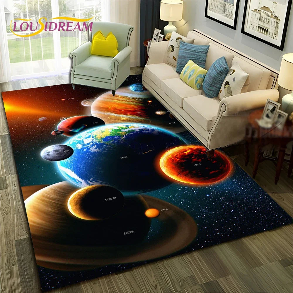 Galaxy Planet Star 3D Universe Space Carpet Rug for Home Living Room Bedroom Sofa Doormat Decor,Kid Area Rug Non-slip Floor Mat