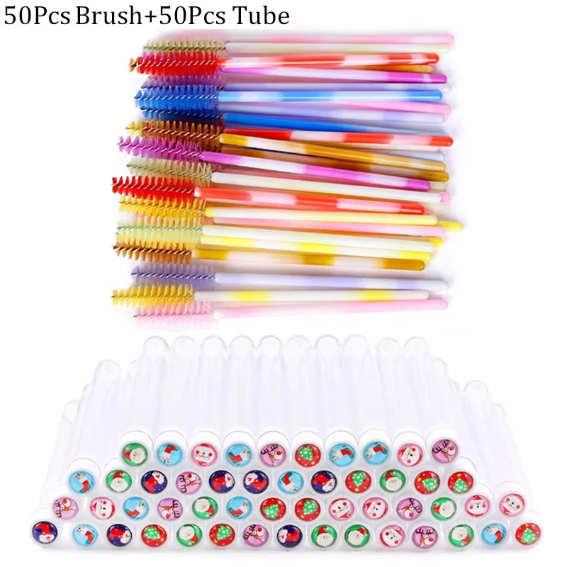 20/50pcs Reusable Christmas Eyelash Brush Tube False Mascara Wands Dust-proof Eyebrow Brush Container Lash Extension Makeup Tool
