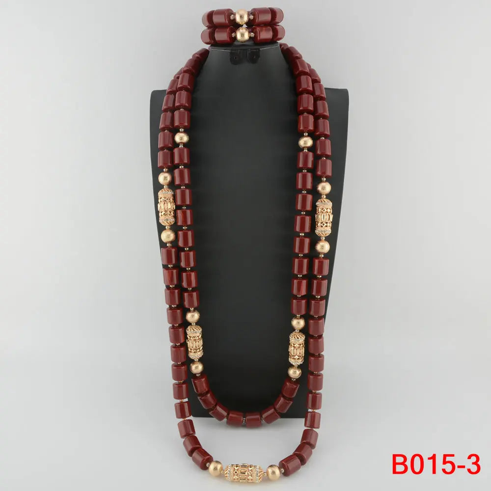 High Quality 2 Layers Artificial Coral Bead African Wedding Jewelry Set Women Necklace Nigeria Bride Party Gift