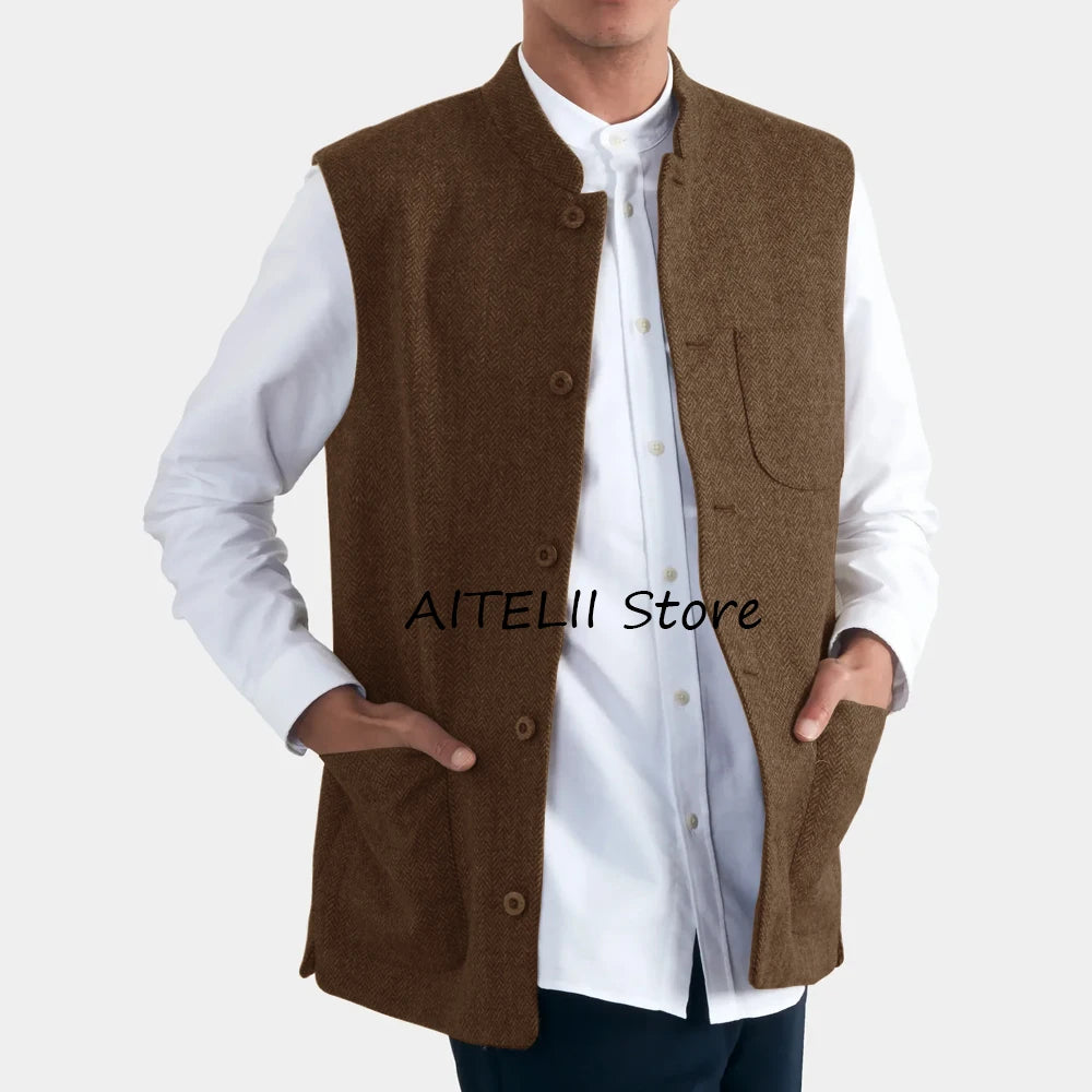 Elegant Man Vest for Men Men's Herringbone Vest Work Vests Mens Gilet Suit Male Gilete Waistcoat Sleeveless Casual Working Suits