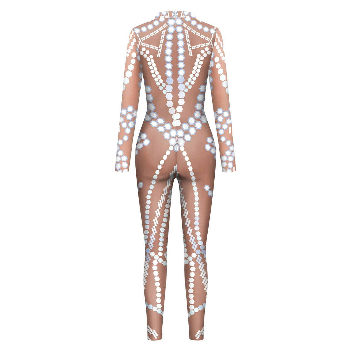 Halloween Cosplay Costume Shiny Sexy Lace Sequins Pattern 3D Printed Slim Bodysuit Theme Party Role Playing Jumpsuit for Women