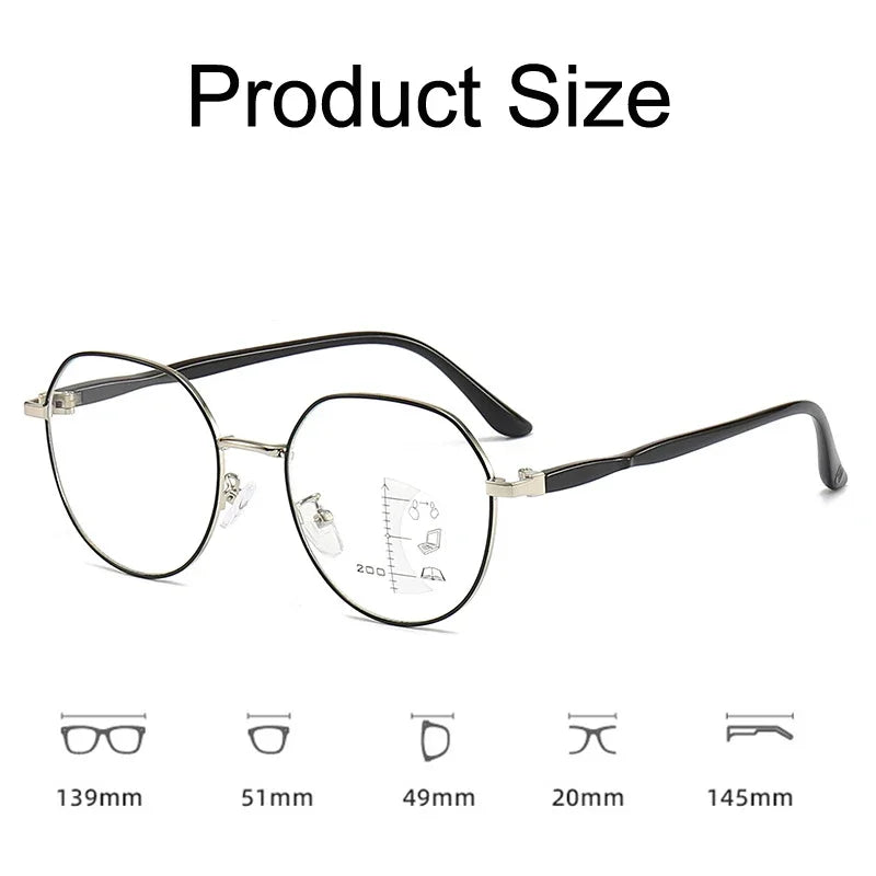 Progressive Multifocal Glasses Anti Blue Light Reading Glasses Fashion Women Men Metal Near and Far Presbyopic Eyewear Diopter