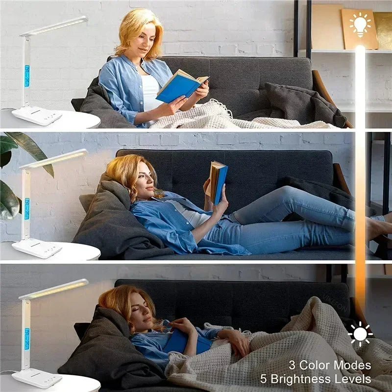 LED Desk Lamp with Wireless Charger USB Charging Port Adjustable Foldable Table Lamp Dimmable Lighting Office Lamp Adapter