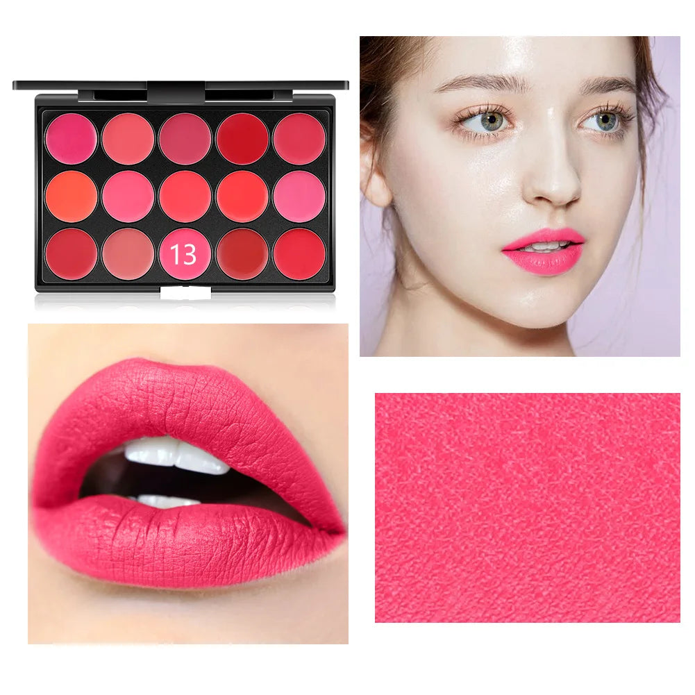 Miss Rose 15 Colours Long Lasting Lip Gloss Palette Makeup Waterproof Lipstick Cosmetic Lip Tools Set Pallete
