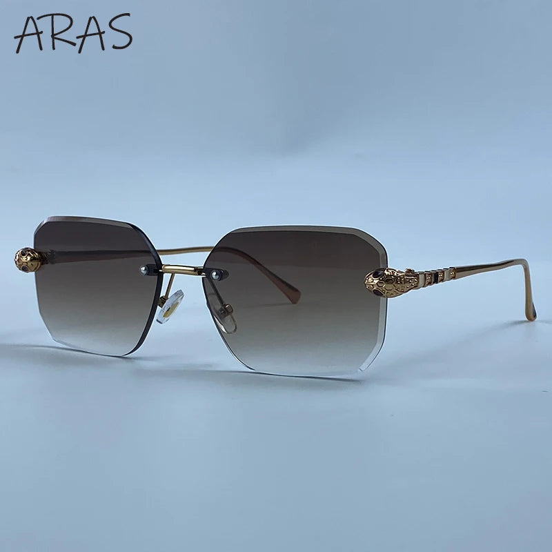Retro Rectangle Rimless Sunglasses Women 2026 Luxury Designer Punk Square Sun Glasses for Ladies UV400 Gradient Eyewear Shades