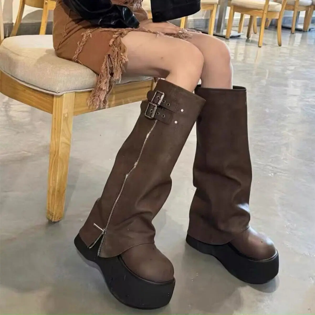 Thick Soled Boots Western Knight Boots Long Tube Boots For Women In Autumn And Winter, Knee Length Slim High Tube Boots,