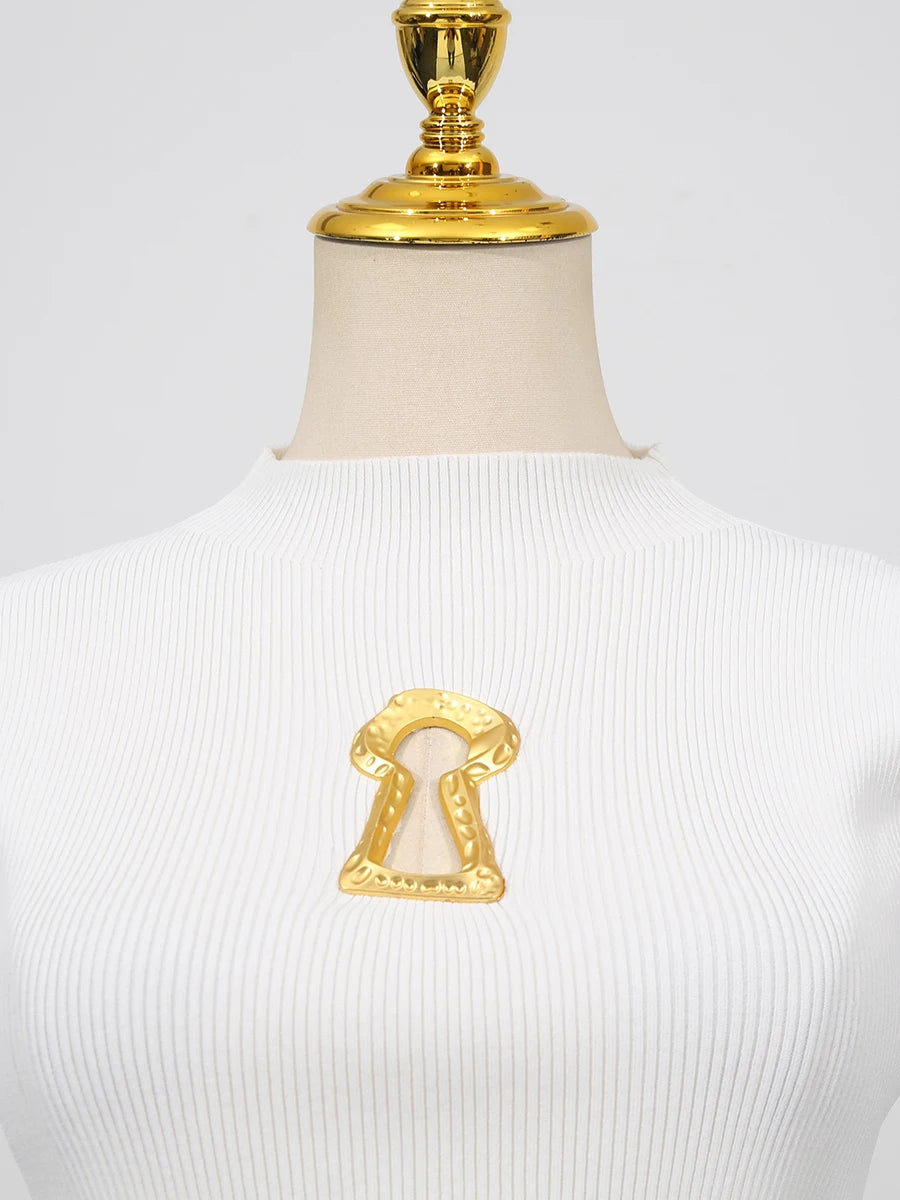 VGH American Casual Spliced Hollow Out Vest for Women Stand Collar Sleeveless Slimming Minimalist Tank Top Female Clothing New