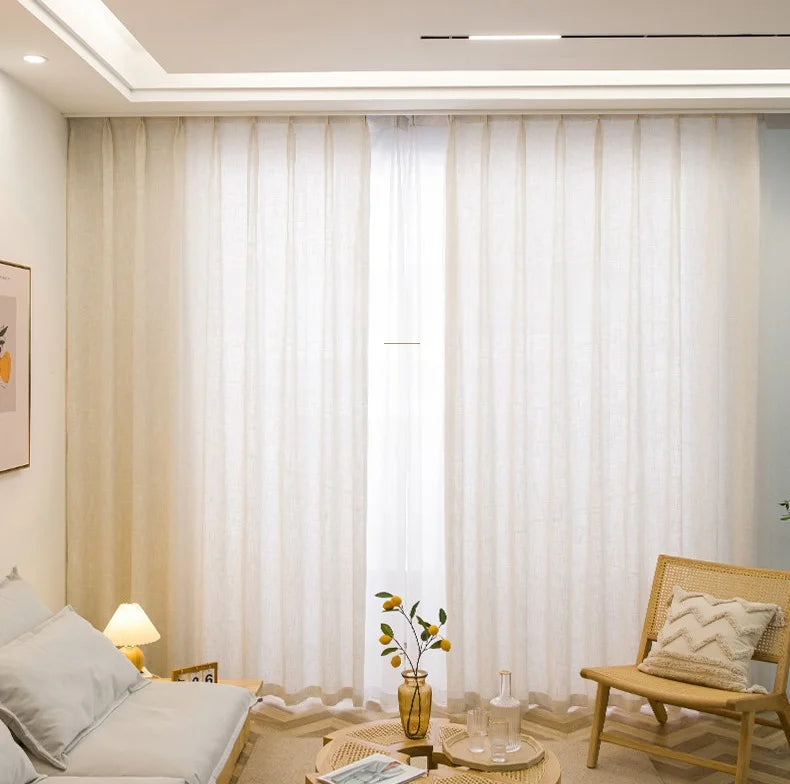 1pc Japanese Cream Color Curtain, Sheer Fabric, Light-Transmitting Privacy, Semi-Sheer Linen, Bedroom Living Room Decor