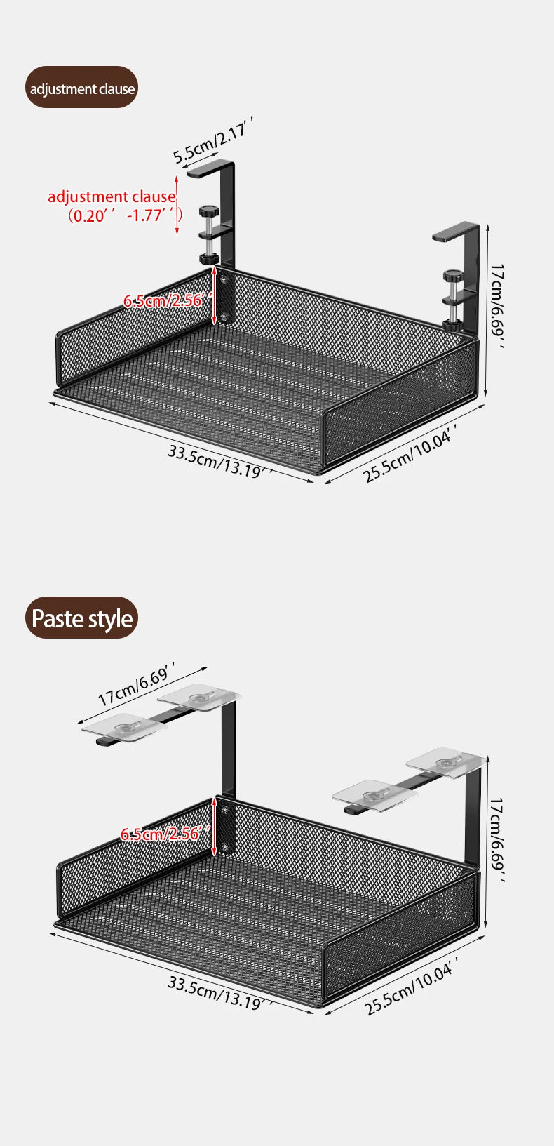 Under Desk Drawer Organizer Clamp-On, Mesh Metal Attachment, On or Under Desk Organizer for Office Supplies