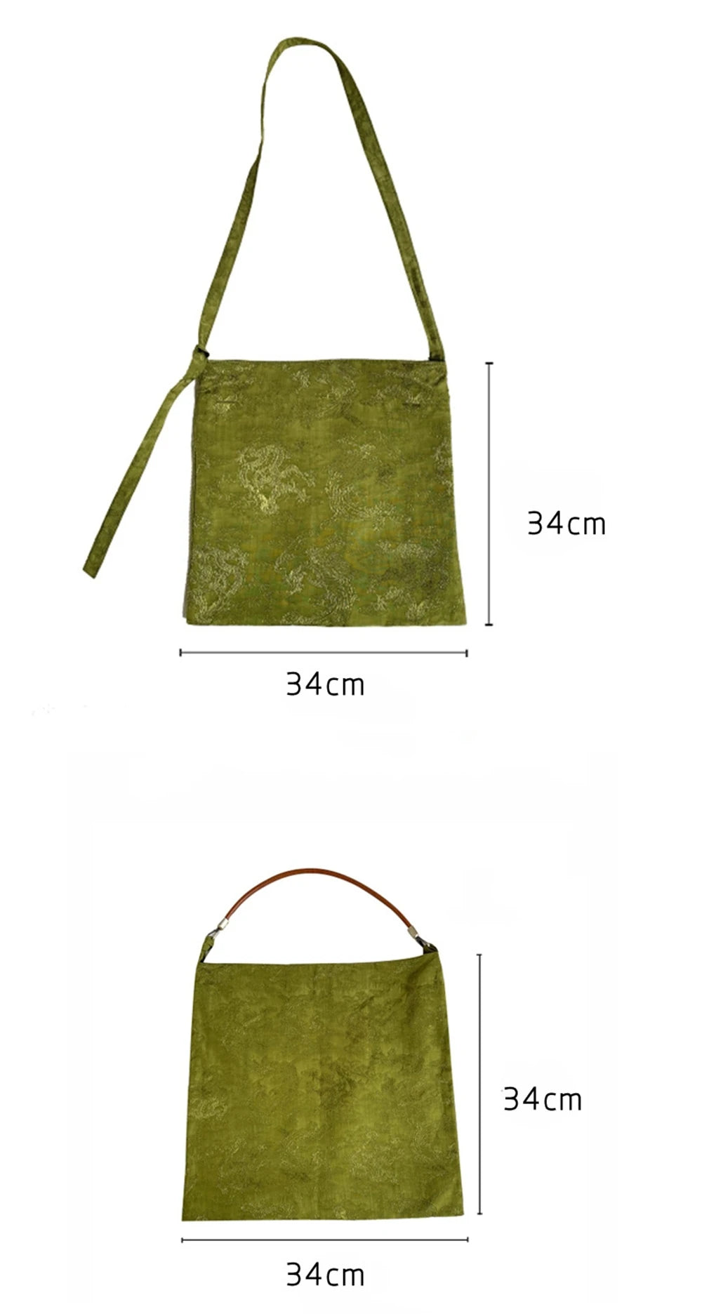 Women Handbag Totes Vintage Jacquard Silk Sati Linen Underarm Bag Portable Knot Wrist Bag Adjustable Pu Crossbody Travel Bag