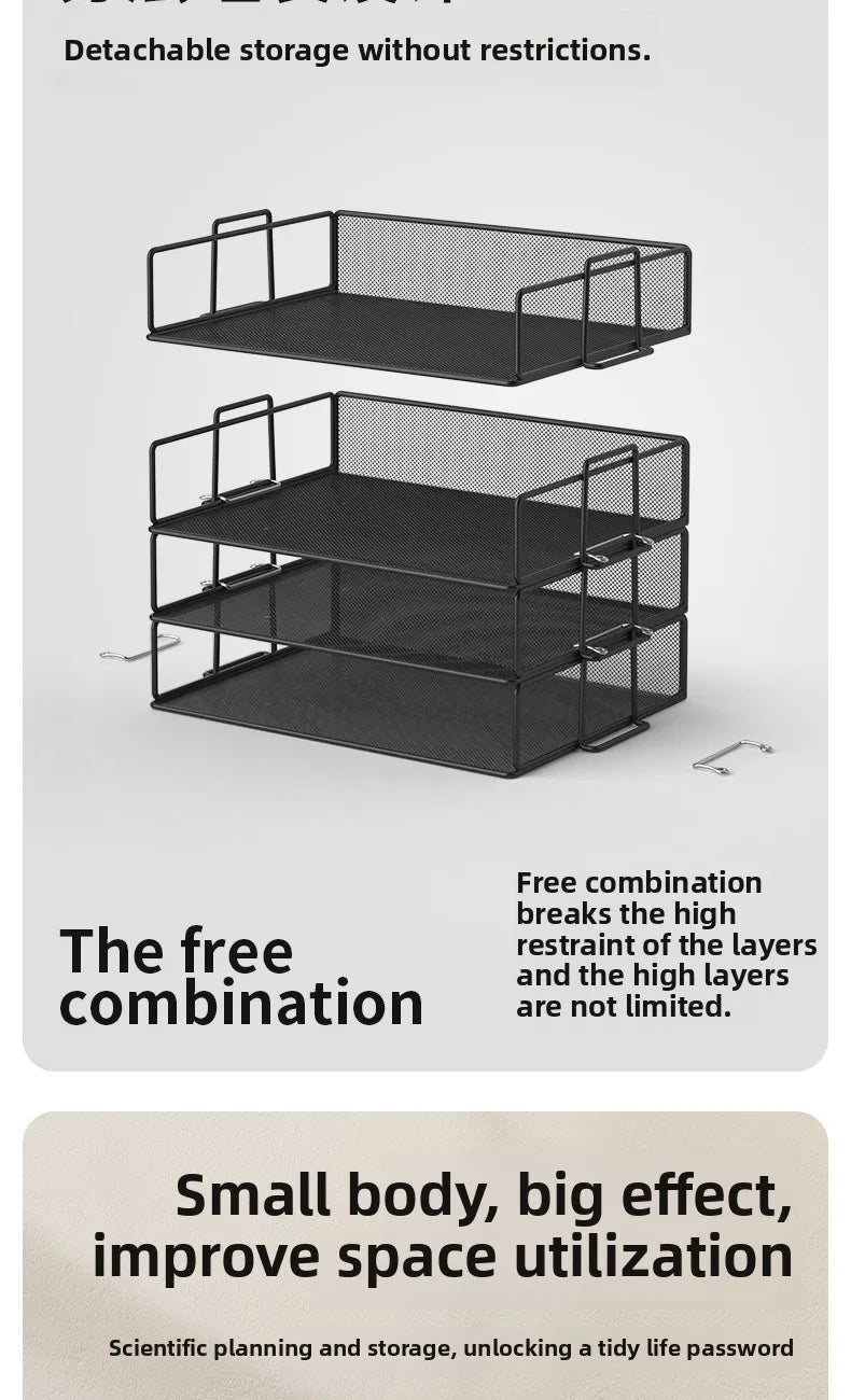 Stackable Paper Tray Desk Organizer, 4-Tier Metal Mesh Letter Organizers for School Multi-Functional Desktop Storage