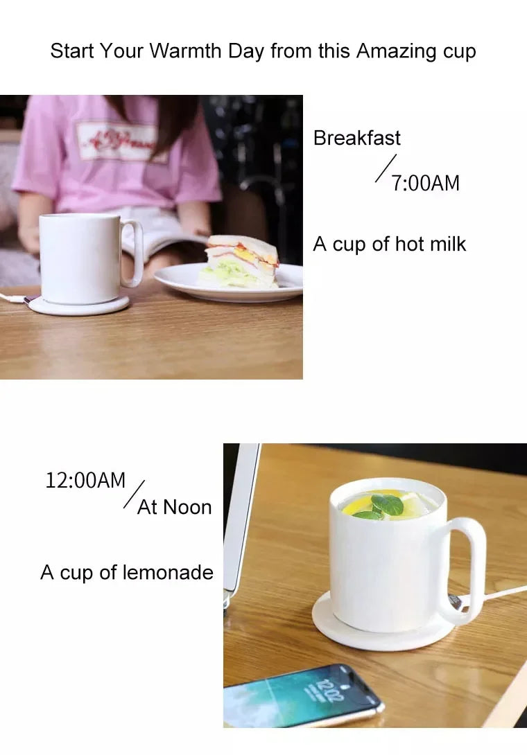 Smart Mug Warmer Wireless Heated Coffee Cup 55℃ Thermostatic Mug with phone Wireless Charger For Home Office Desk Gift
