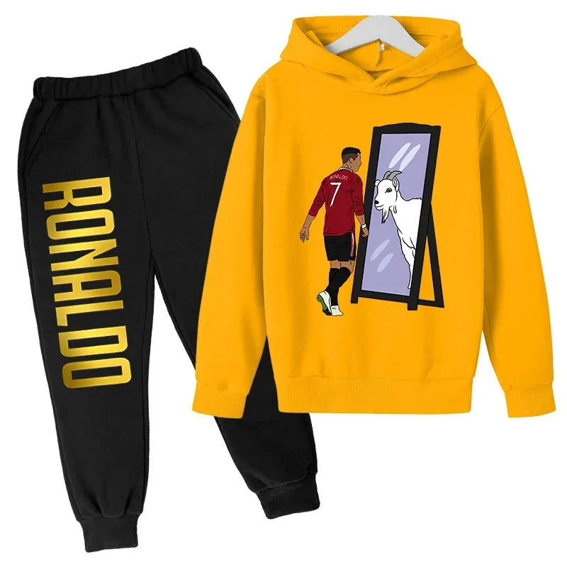 Children's Clothing Children's Sports Suit Spring and Autumn Fleece Hoodie Pants 2-piece Set Ronaldo Printed Kids Clothes Girls