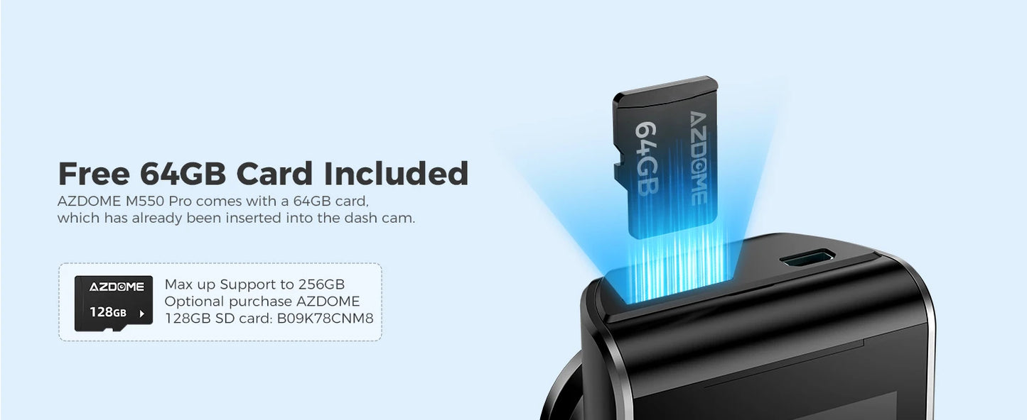 AZDOME M550 Pro Dash Cam 4K+1080P Built-in GPS 5G WiFi 3.19" IPS Screen Camera for Cars IR Night Vision 24H Parking Mode