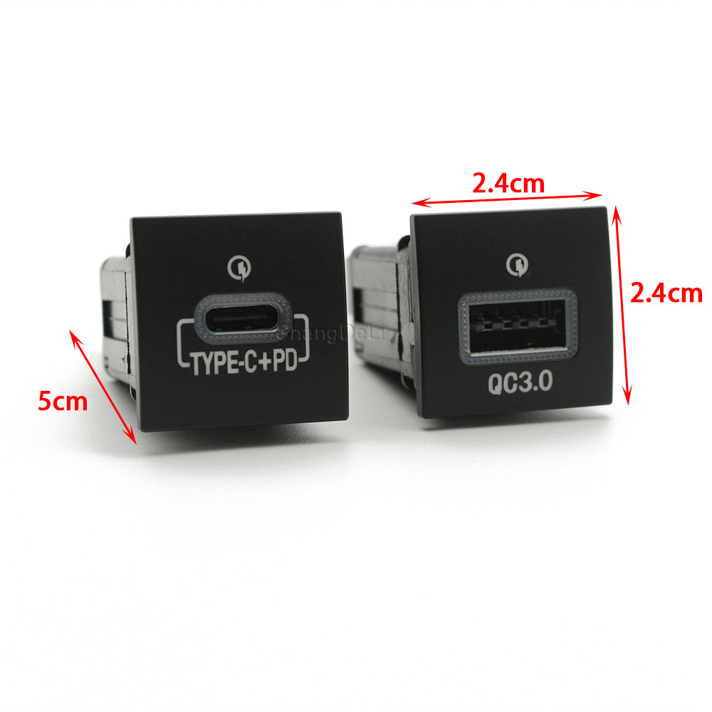 Quick Car Charger Socket 12V/24V USB Charging Outlet Power Adapter QC3.0 PD Type for VW Golf 6 Jetta 5 MK5 Scirocco 2006-2012
