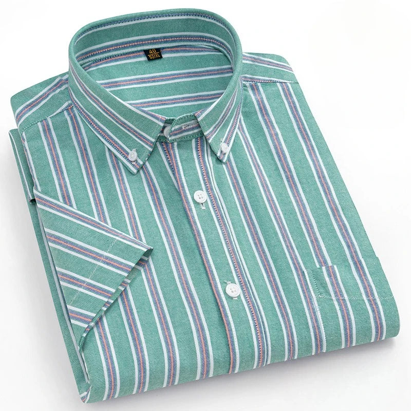 Plus size14XL 100%cotton oxford summer short sleeve shirts for man slim fit casual plian shirt striped elegant designer clothes