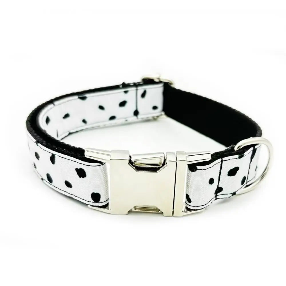 Personalized Dog Collar Customized Pet Collar Free Engraving ID Nameplate Tag Pet Dalmatians Black Dot Puppy Collars Leash