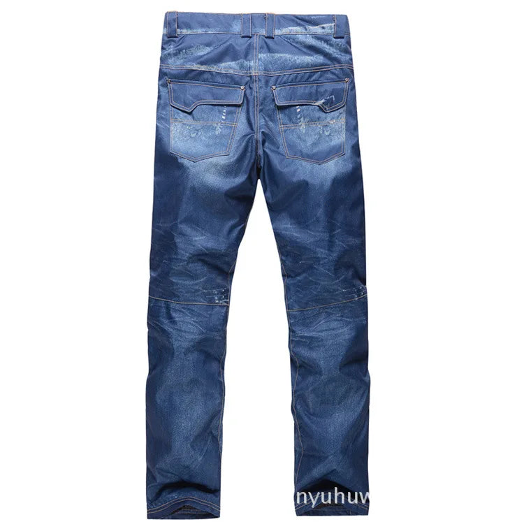 style denim ski pants suspenders denim ski pants men's skating snowboard waterproof, windproof and warm ski pants