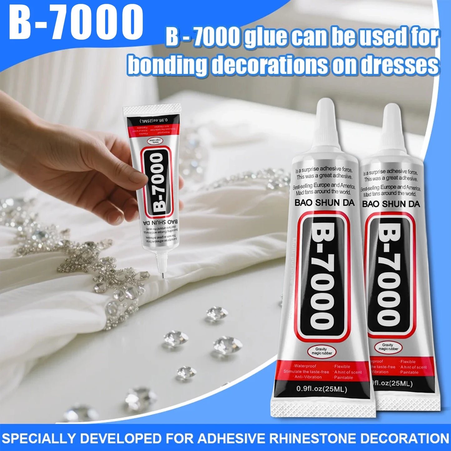 High-quality B-7000 semi-fluid high-viscosity glue, transparent waterproof adhesive, with precise needle adapted to rhinestone crafts jewelry diy jewelry mobile phone case 110ml1-5pcs.