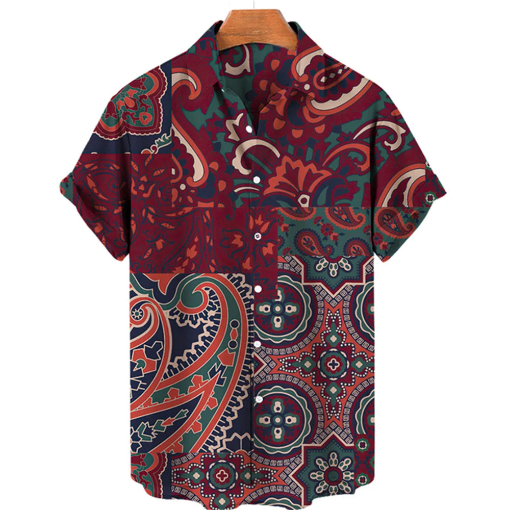 2023 Cashew Flower Shirt Men's Casual Fashion Hawaiian Lapel Hd Printing Loose Short-sleeved Top Wholesale