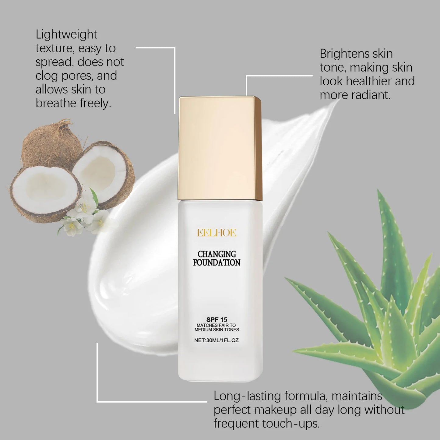 Spf 15 Colour Changing Foundation Full Coverage Waterproof Makeup of the Face Brightening Mature Skin Foundation Cosmetics 30ml