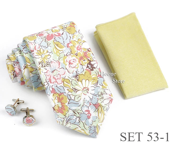 Hot Sell 3PC Chic Elegant Floral Tie Set Pocket Square Cufflinks For Men Women Wedding Party Dinner Suit Tuxedo Accessory Gift