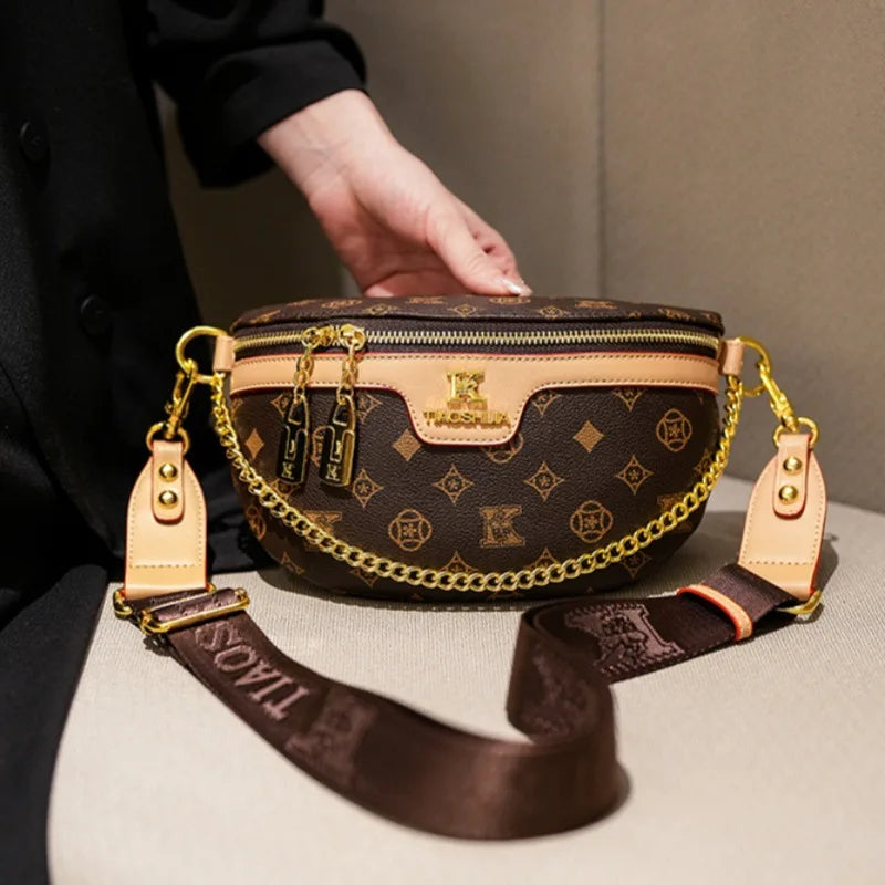 High-End Fashion Women's Waist Bag Luxury Classic Printed Single Shoulder Crossbody Bag Versatile Women Chest Bag British Style