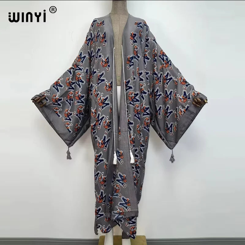WINYI print summer maxi dress Muslim Abaya Lady beach cover up muslim woman dresses Beachwear fashion Kaftan abaya dubai luxury
