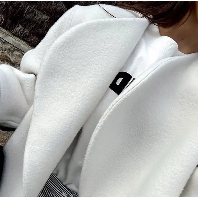 Women's Fashion Solid Thicken Cropped Jacket Top Long Sleeve Warm Autumn Winter Cardigan Female Casual Loose Woolen Streetwear