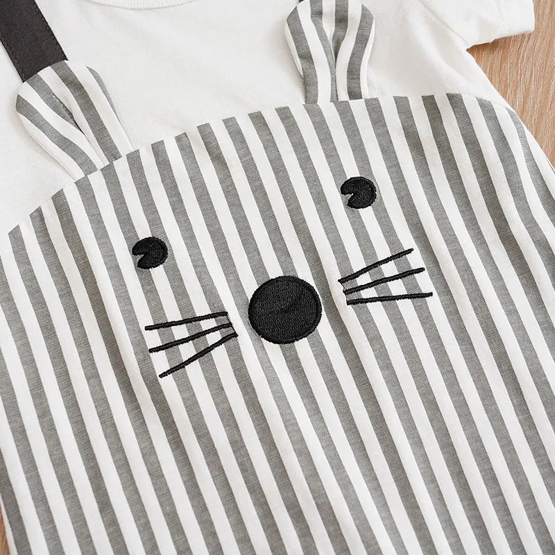 0-18 Baby Jumpsuit Cute Cartoon Shoulder Strap Mouse Cotton Comfortable Boy And Girl Summer Short Sleeved Newborn Clothes