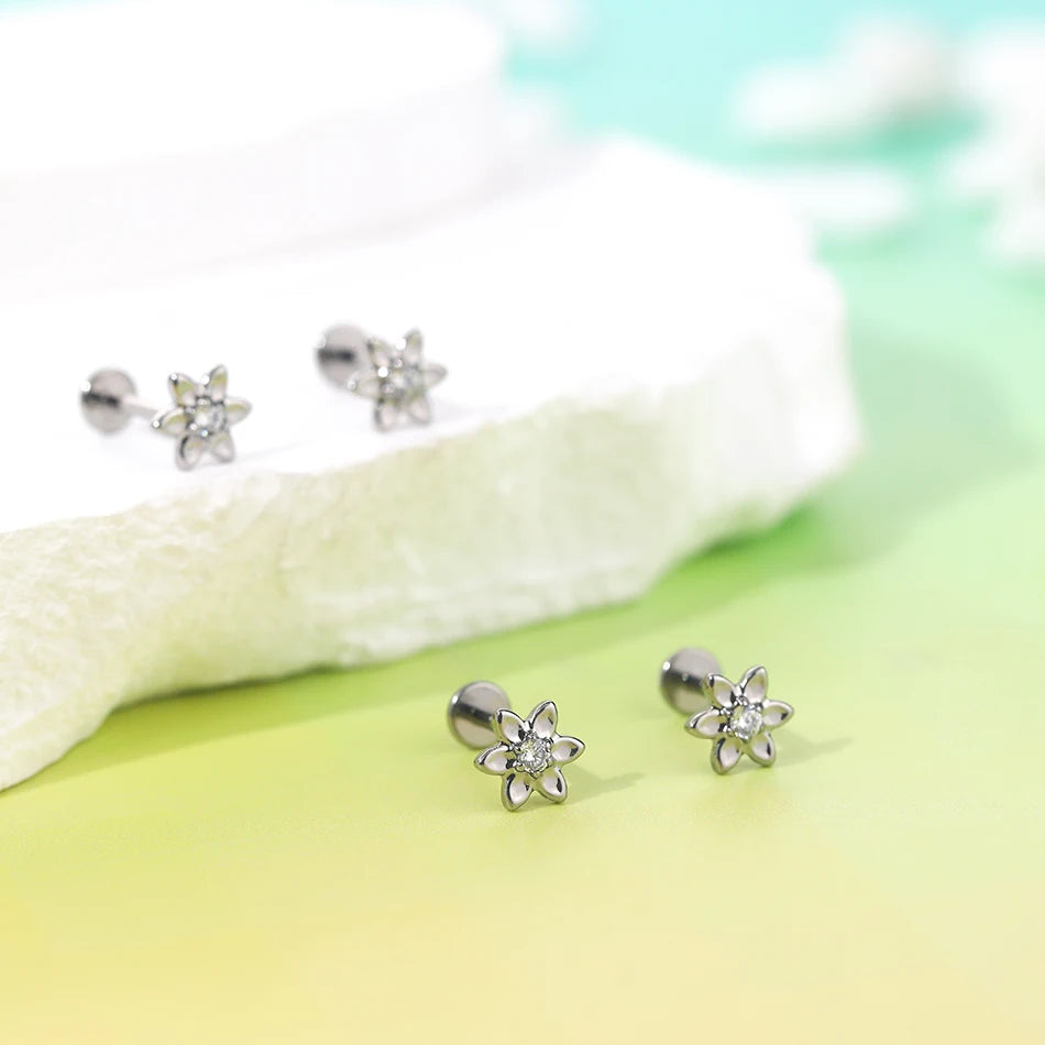 1/5PCS Titanium 16G Tragus Daith Helix Lobe Ear Piercing for Women Leaf Star Zircon Cartilage Stud Earring Piercing Jewelry Gift