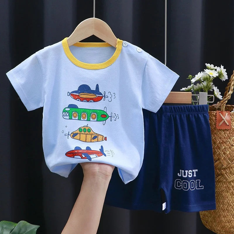 Kids Stripe T-Shirt + Shorts 2-Piece Clothing Set Summer Baby Boy Girl Cotton Cartoon Pajama Casual Tracksuit Clothes Suit 0-6 Y