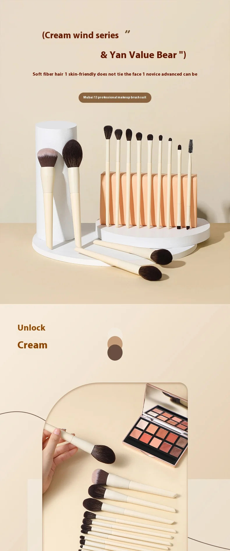 13pcs Synthetic Fiber Makeup Brush Set: Foundation Brush, Eyeshadow Brush, Highlight Brush, Eyebrow Brush, Eyelash Brush