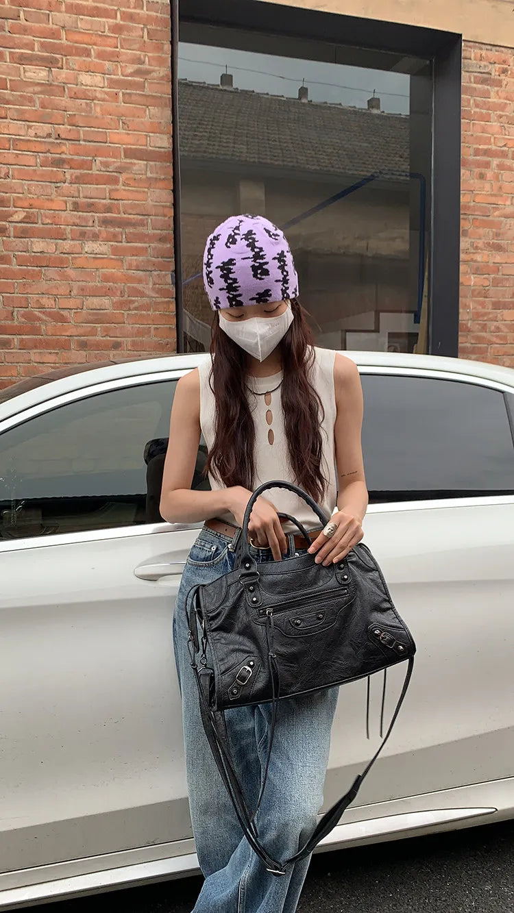 Luxury Designer City Motorcycle Shoulder Tote Bag for Women Large Capacity Autumn Winter Handbag Crossbody Stylish Women's Bag