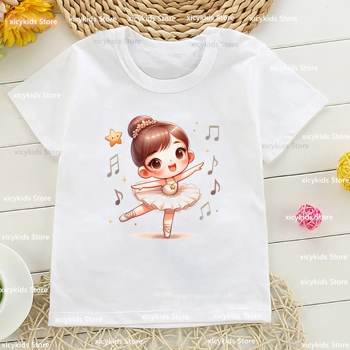 Cute Ballerina Tshirt For Girls Funny Butterfly Girl Music Ballet Dance Girl Printed Kids Tshirt Customized Dance Team Clothes