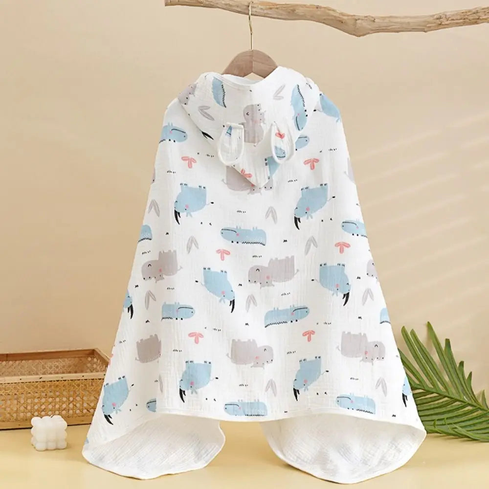 Warm Cartoon Printed Baby Gauze Bath Towel Four Layer Soft Cartoon Cloak Towel Comfortable Absorbent Hooded Bathrobe Children
