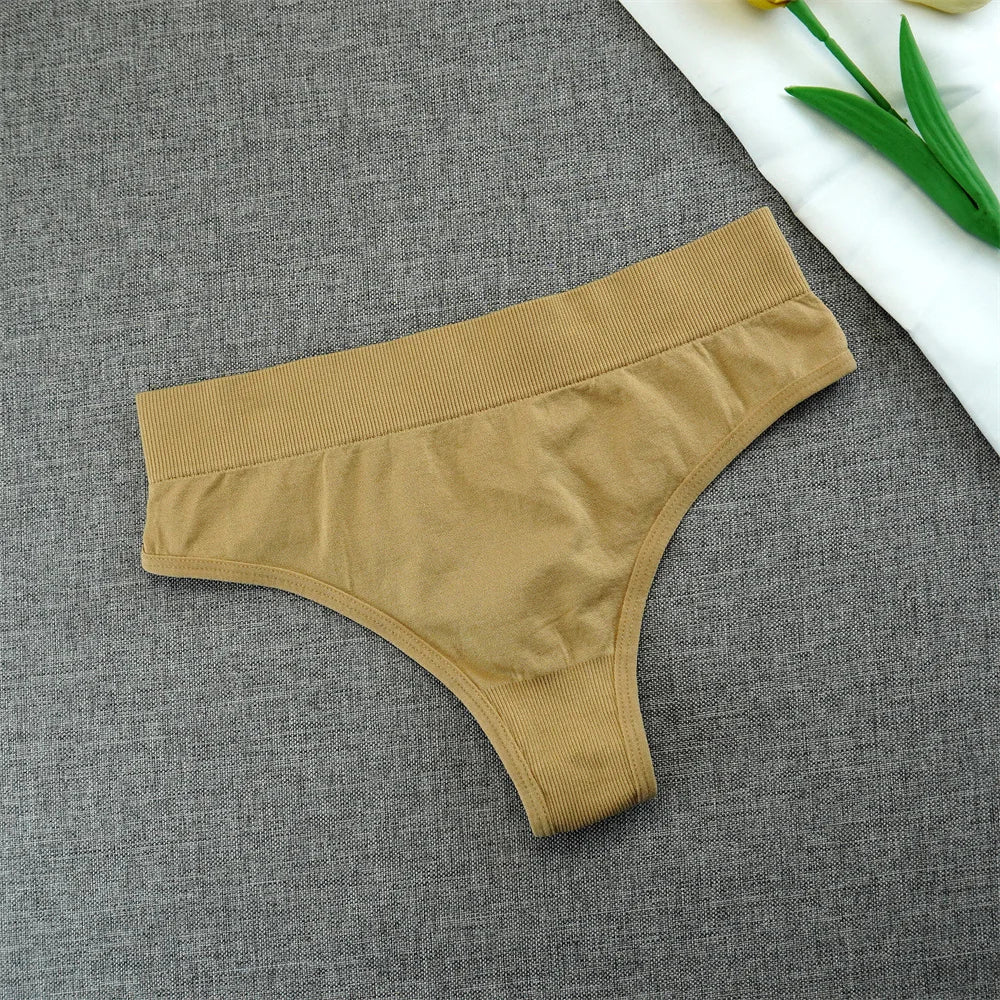 2pcs High Elastic Women T-back Seamless Plus Size Sports Underwear Solid Color Mid Waist Sexy Thong Europe Size S/M/L/XL/XXL