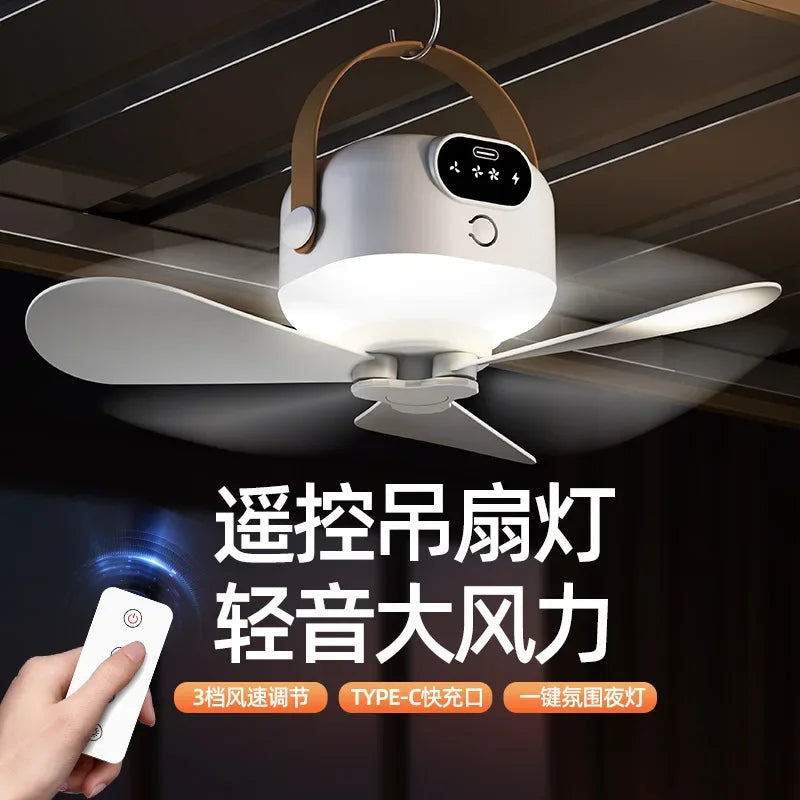 Outdoor Fan Small Ceiling Dormitory Night Light Remote Control Electric Fan Home