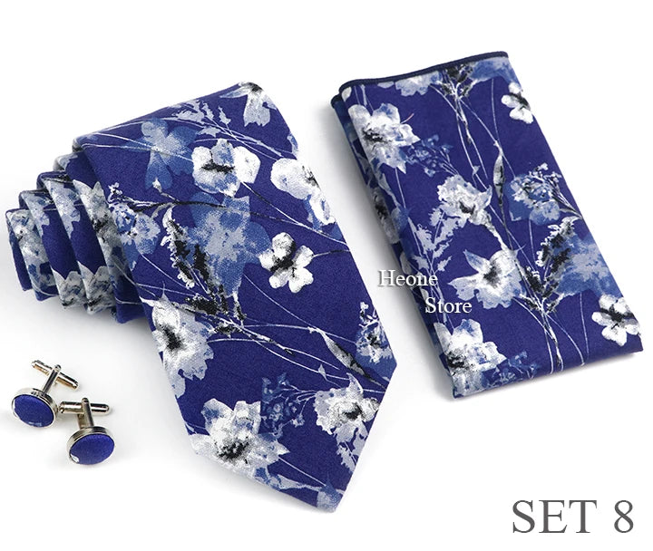 Hot Sell 3PC Chic Elegant Floral Tie Set Pocket Square Cufflinks For Men Women Wedding Party Dinner Suit Tuxedo Accessory Gift