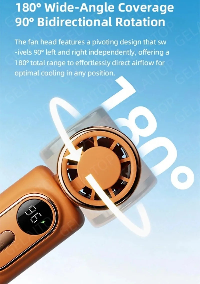 Lady's Mini Fan Handheld Small Portable Fan Cooling Turbo 5 Speeds 3000mAh LED Display 180° Rotatable Clip Rechargeable Fans