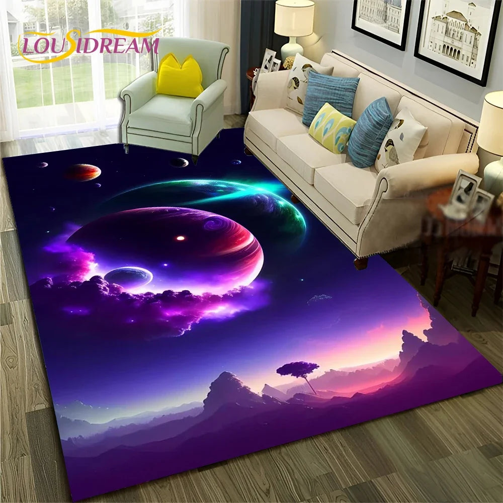 Galaxy Planet Star 3D Universe Space Carpet Rug for Home Living Room Bedroom Sofa Doormat Decor,Kid Area Rug Non-slip Floor Mat