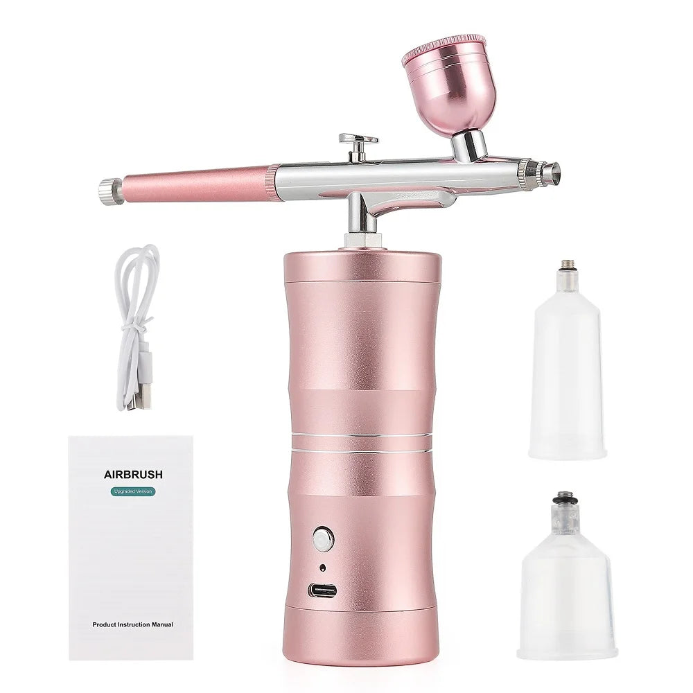 Top 0.3mm Pink Mini Air Compressor Kit Air-Brush Paint Spray Gun Airbrush For Nail Art Tattoo Craft Cake Nano Fog Mist Sprayer