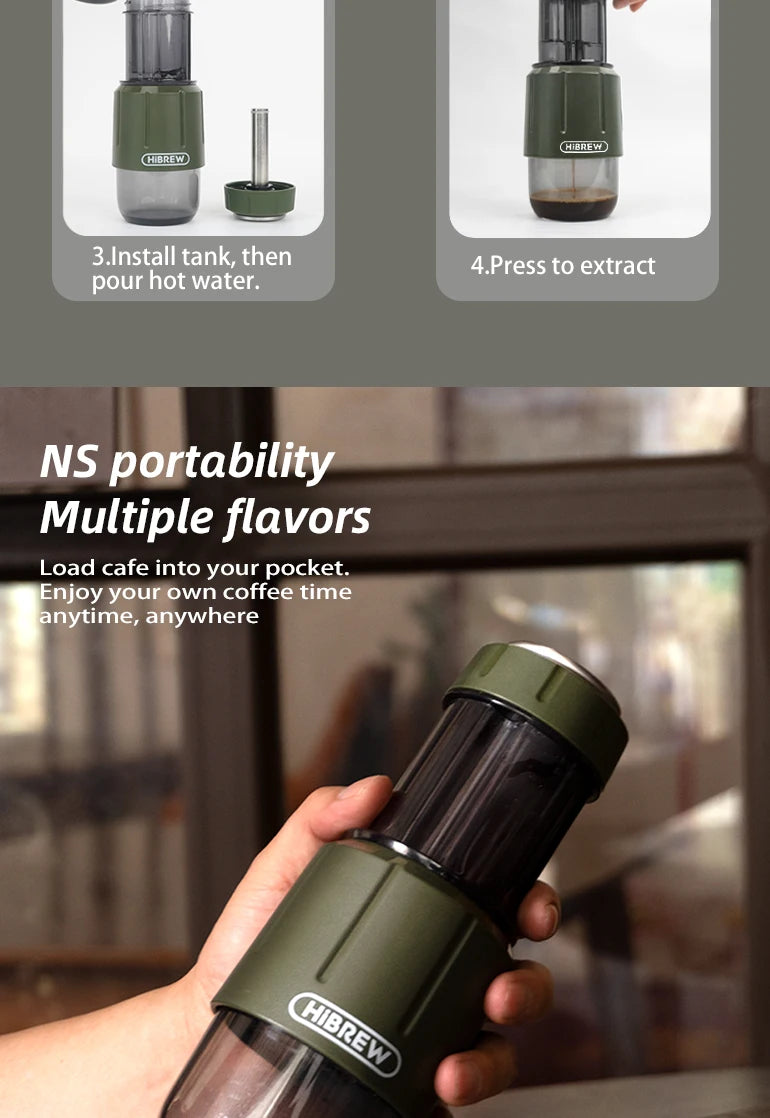 HiBREW 2 in 1 Portable Coffee Machine Hot/Cold Water Manual Espresso Maker For Capsule & Ground Hand Press Brewer H4D