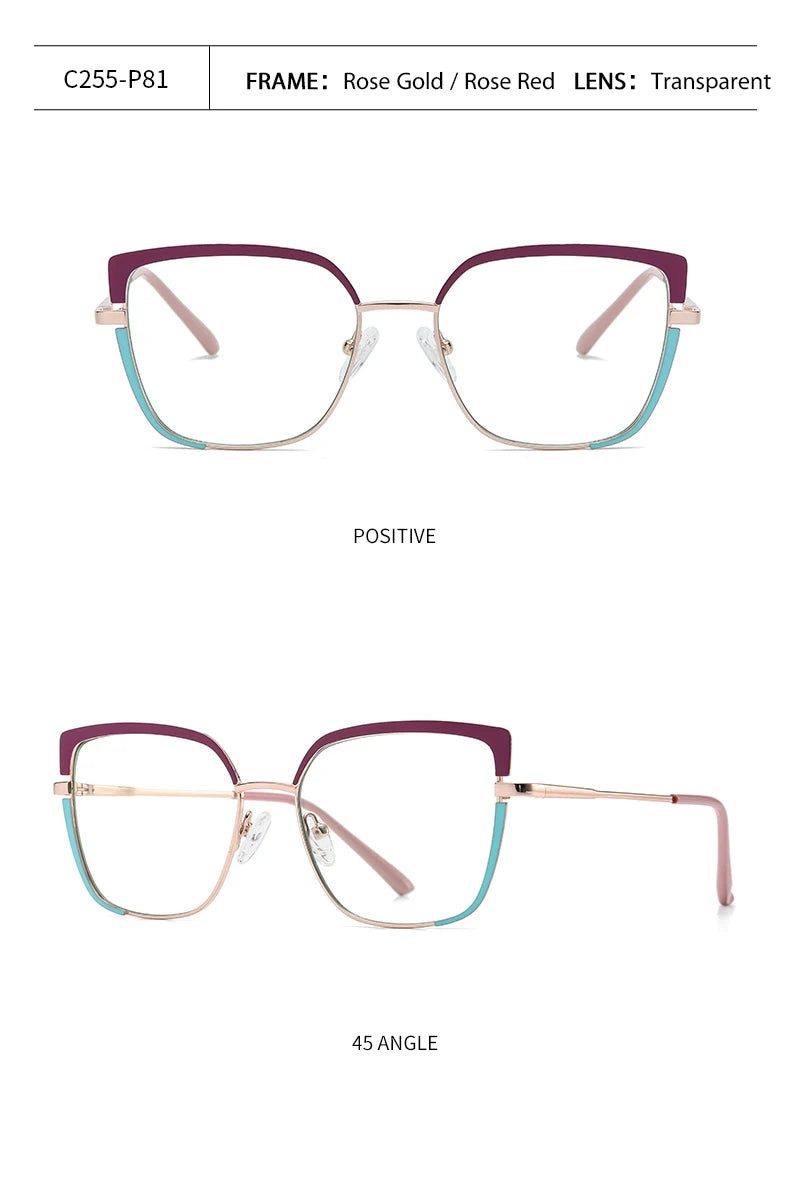 Fashionable anti-blue light glasses for women with a spring-legged metal frame in two colors; suitable for myopia.